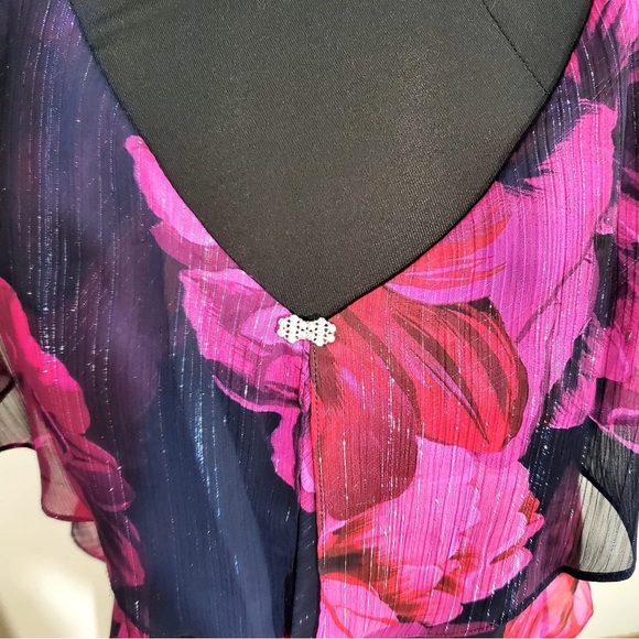 SLNY Womens Floral Flutter Party Sheath Chiffon Dress Black Red Pink Purple 14 - Picture 11 of 12